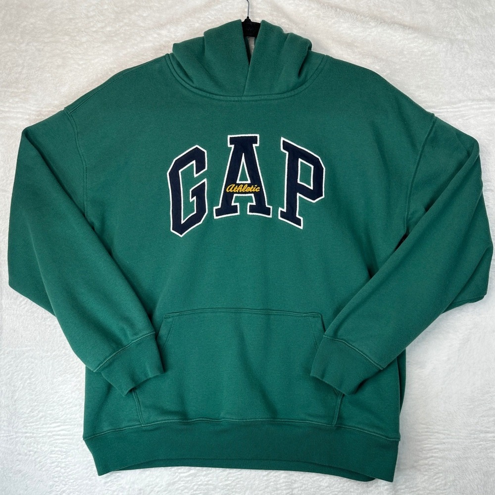 Gap Hoodie Kids XXL 14-16 Green Athletic Logo Fleece Pullover Sweatshirt